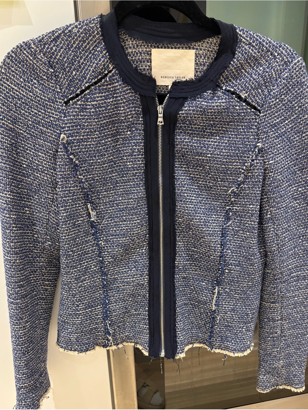 Rebecca Taylor Raw edge zipper tweed blazer